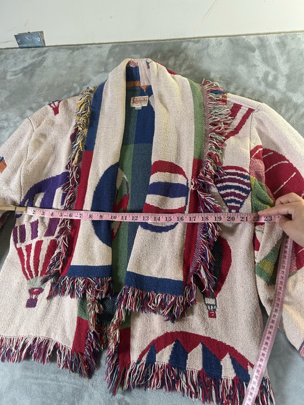 Fringed Multicolor Hot Air Balloon blanket Bomber Jacket - Picture 8 of 9